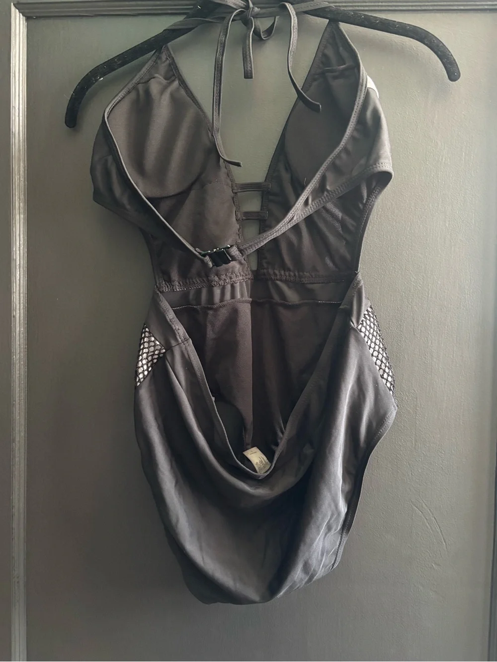 SHEIN Black and White One-Piece Swimsuit with Mesh Panels Sz Lg